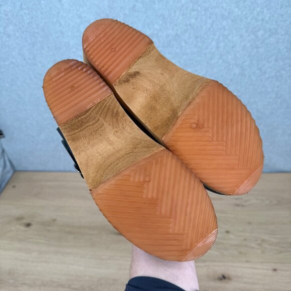 MIA Sofia Leather Wooden Block Heel Clog Shoe Size EU 39/US 8.5-9 Black Swedish - Picture 9 of 14